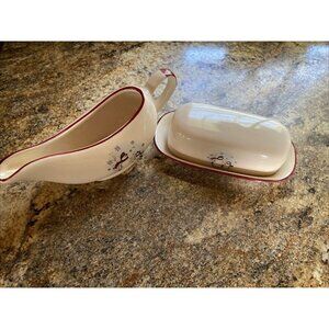 Royal Seasons Snowmen Gravy Boat And Butter Keeper Stoneware Holiday Set
